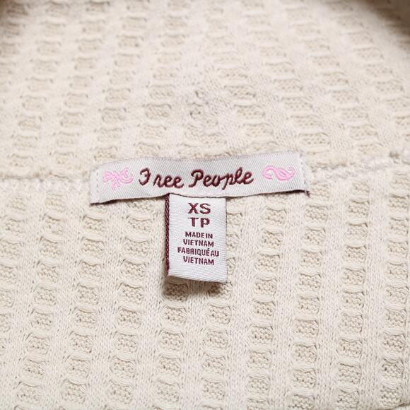 Free People Juicy Waffle Knit Thermal Top Cream Cowl Neck Oversized Fit Size XS - Picture 6 of 12